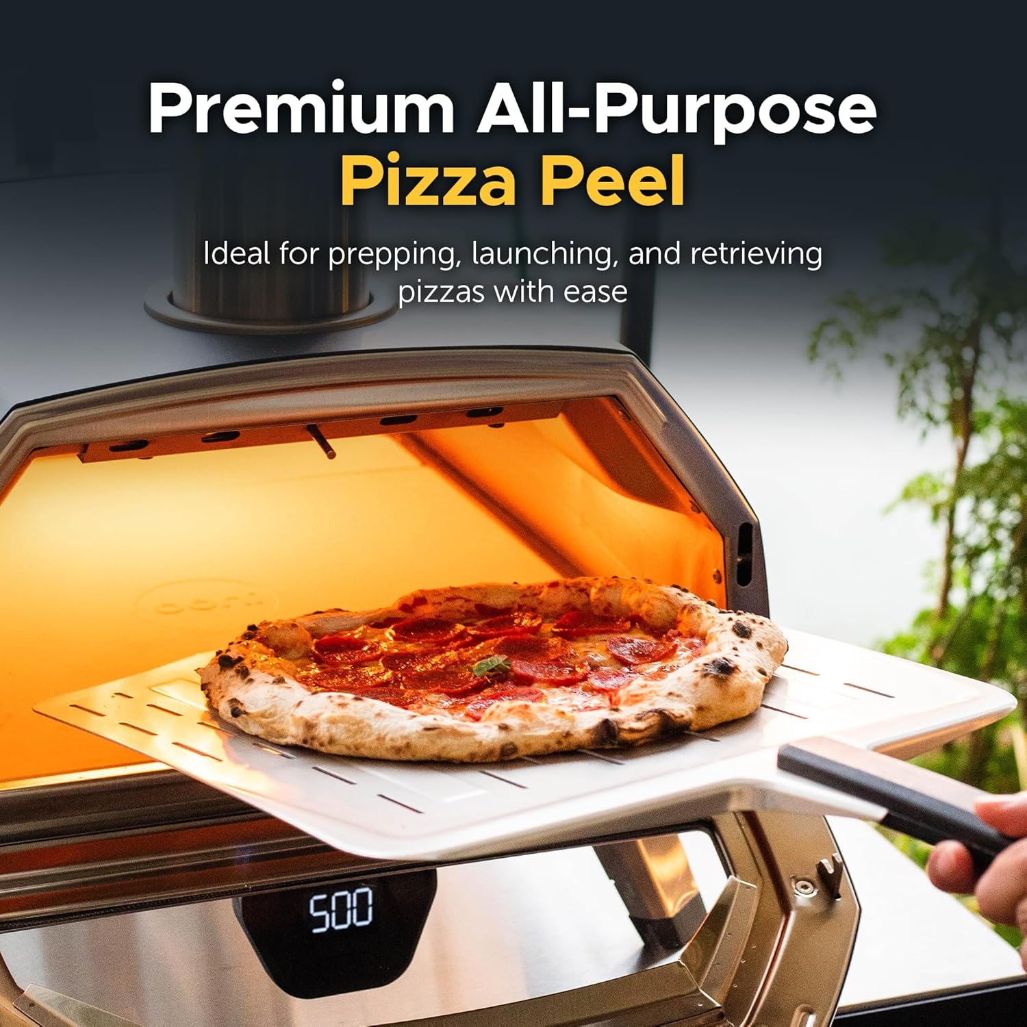 exrp perforated stainless steel pizza peel with folding handle (32 x 40 cm) for oven pizza turning, placement and retrieving professional baking tools series
