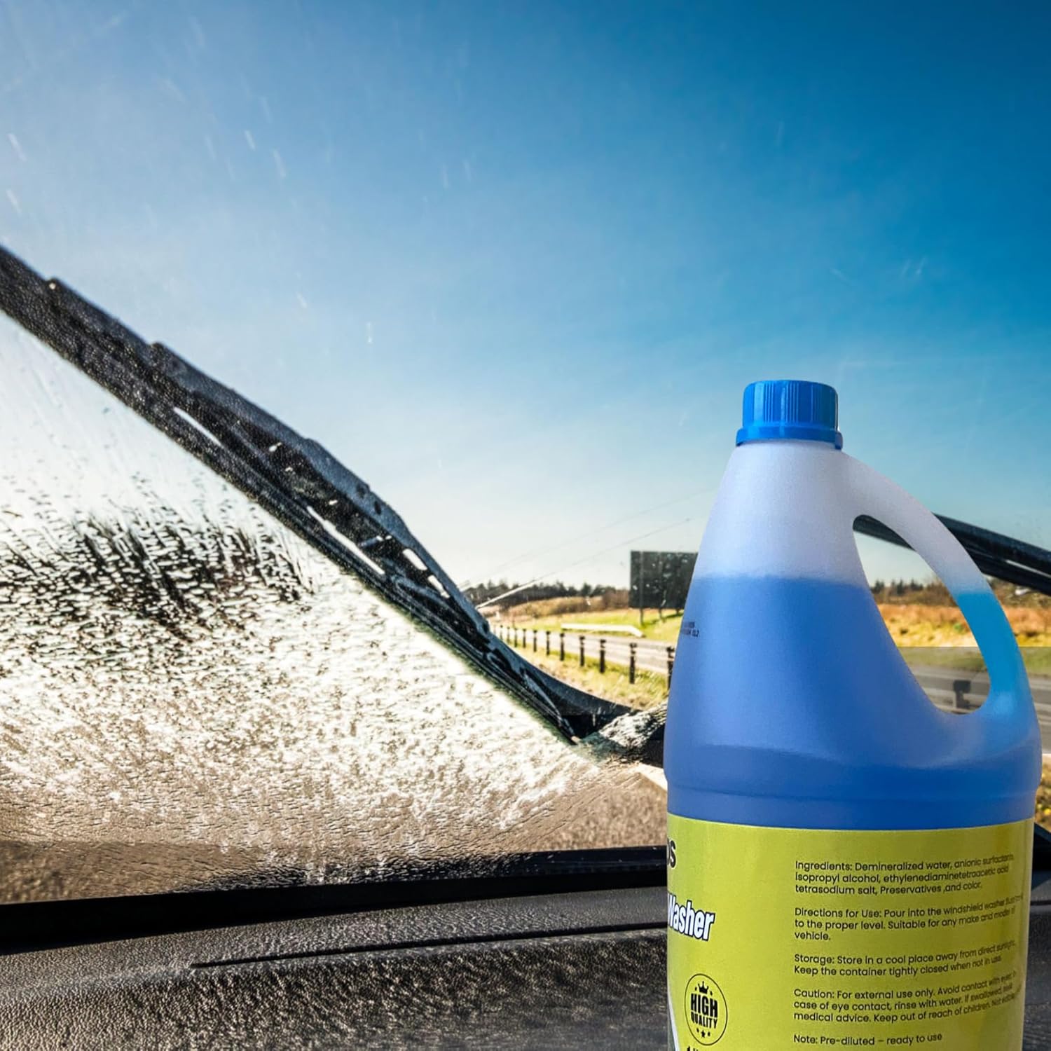 herios ready to use windshield washer fluid, car window cleaner, car glass cleaner, car washer, car windshield cleaner, 3.78 litres for windscreen washing, pre diluted