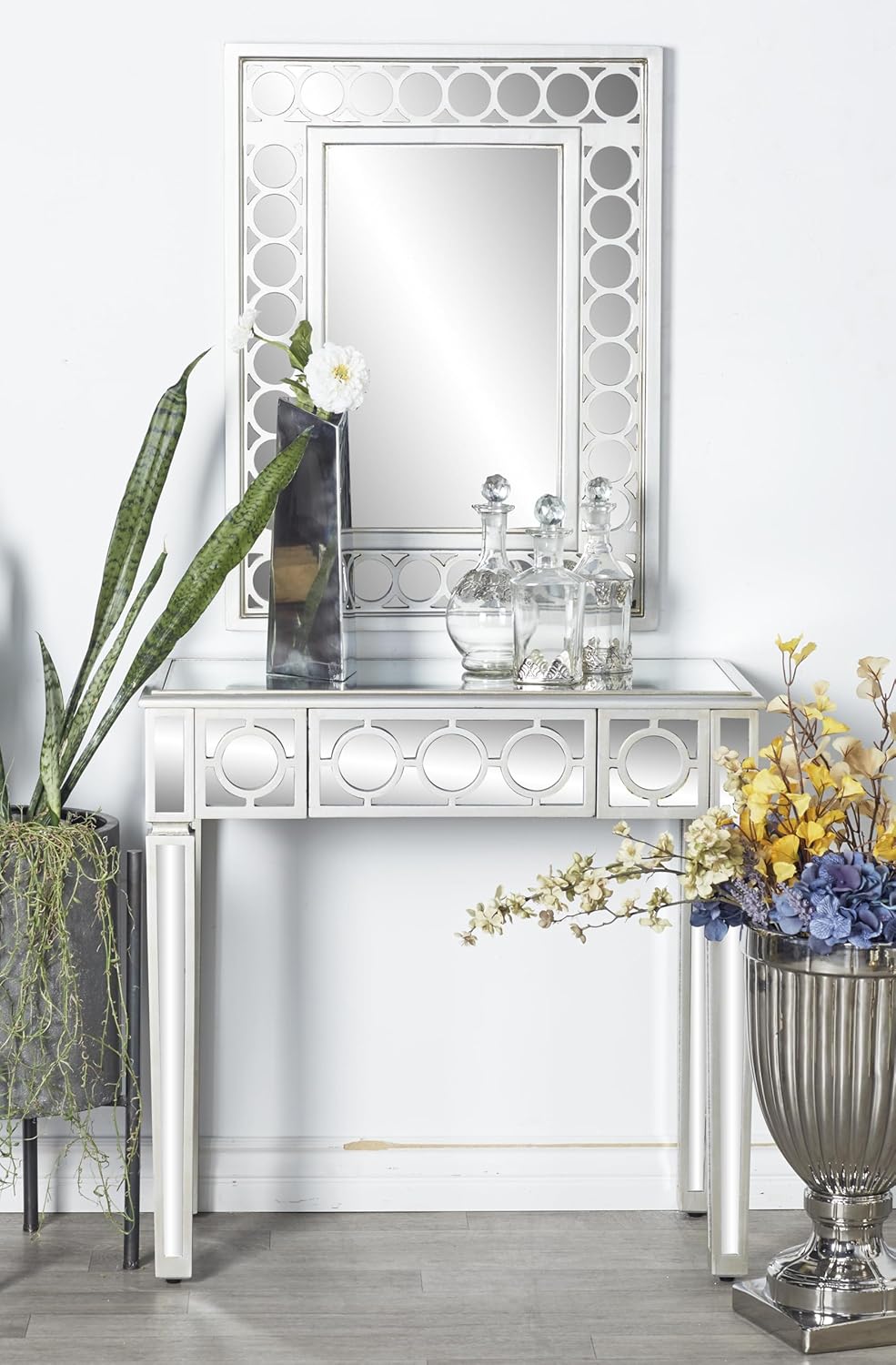 deco 79 58753 wall mirror and console table set, white