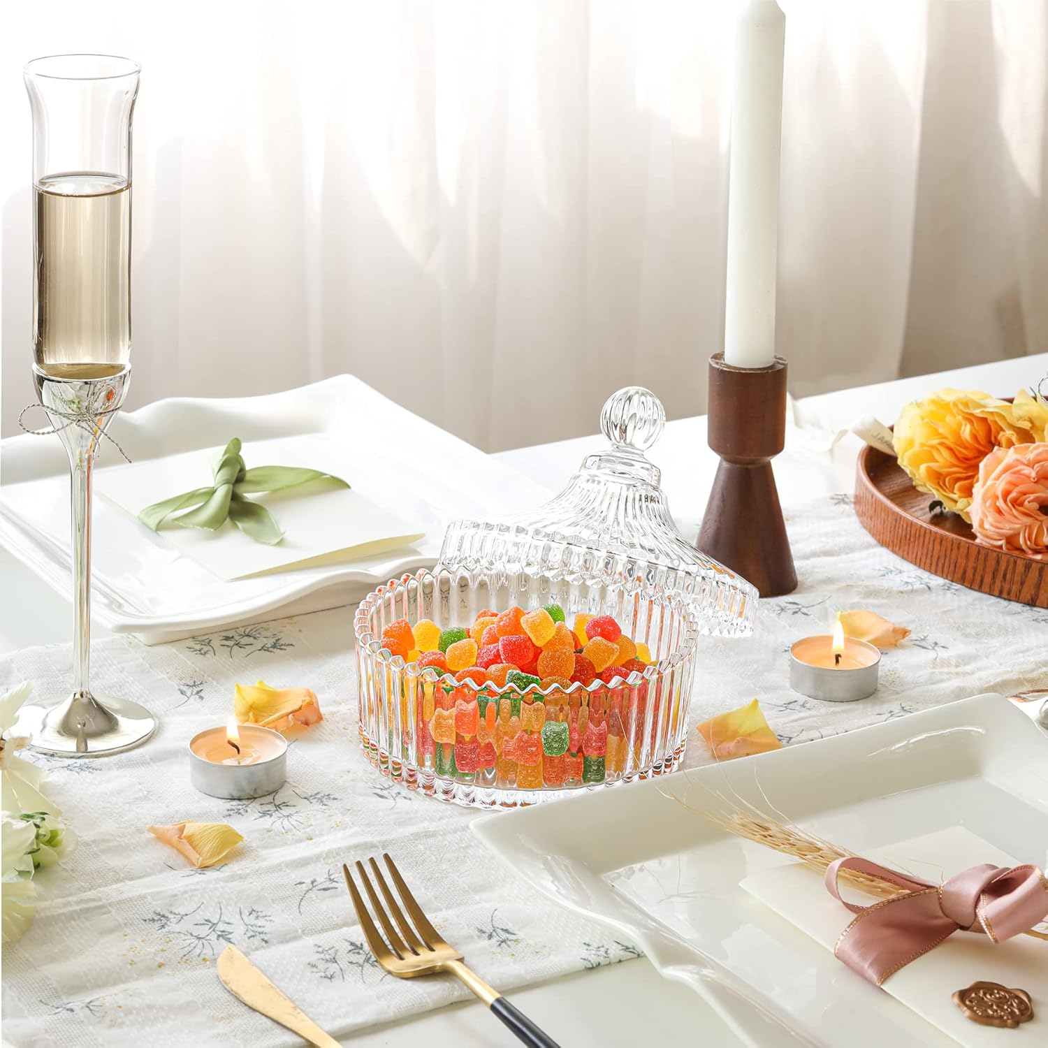 comsaf glass covered storage jar candy dish box (diameter 5.3")