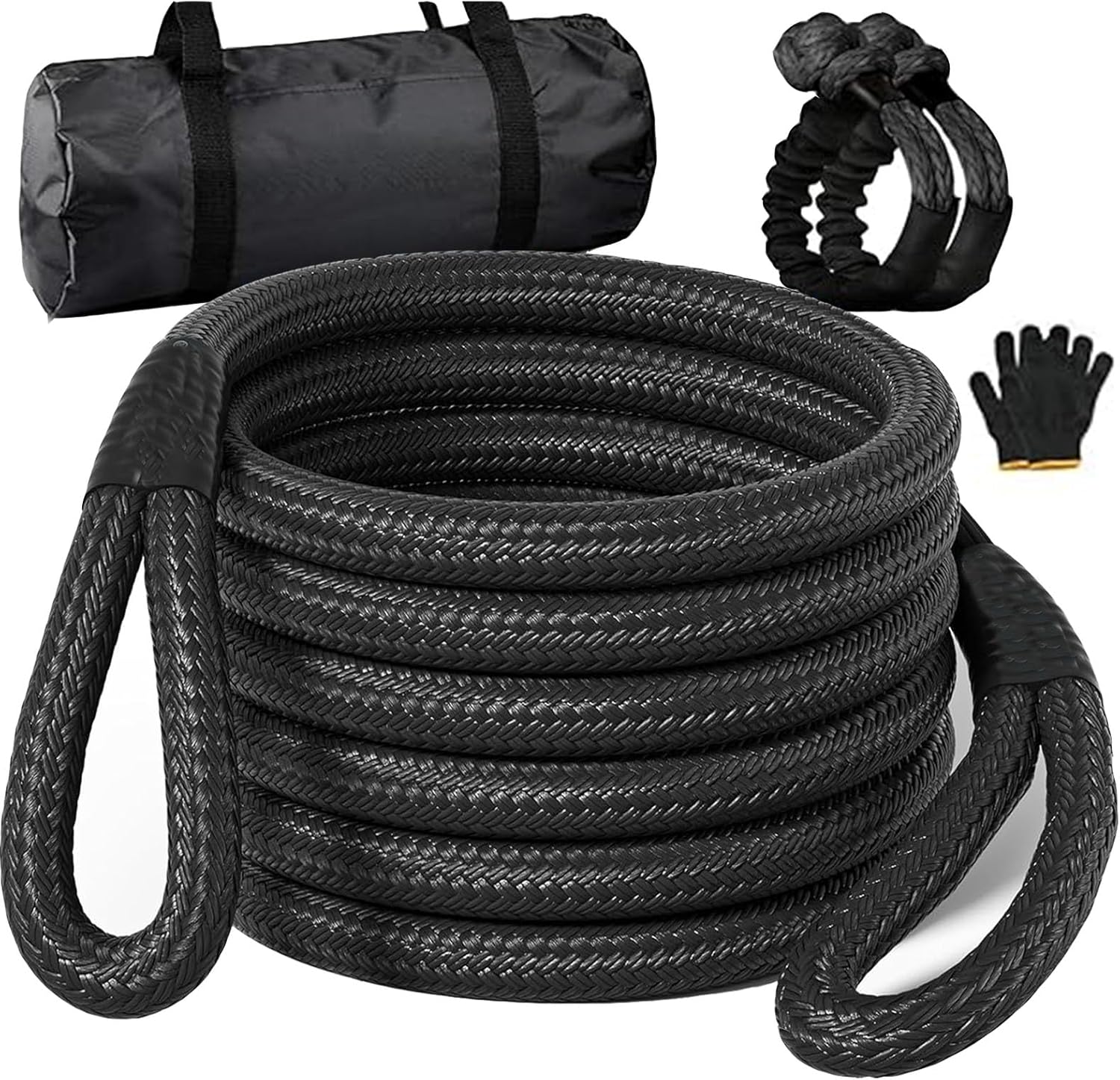 vyonne 7/8"*30ft tow rope,4x4 kinetic recovery rope kit with 2 shackle ropes, heavy duty vehicle recovery rope,drive pickup truck, suv, atv off road heavy duty recovery kit（13 tons 9 meters） black