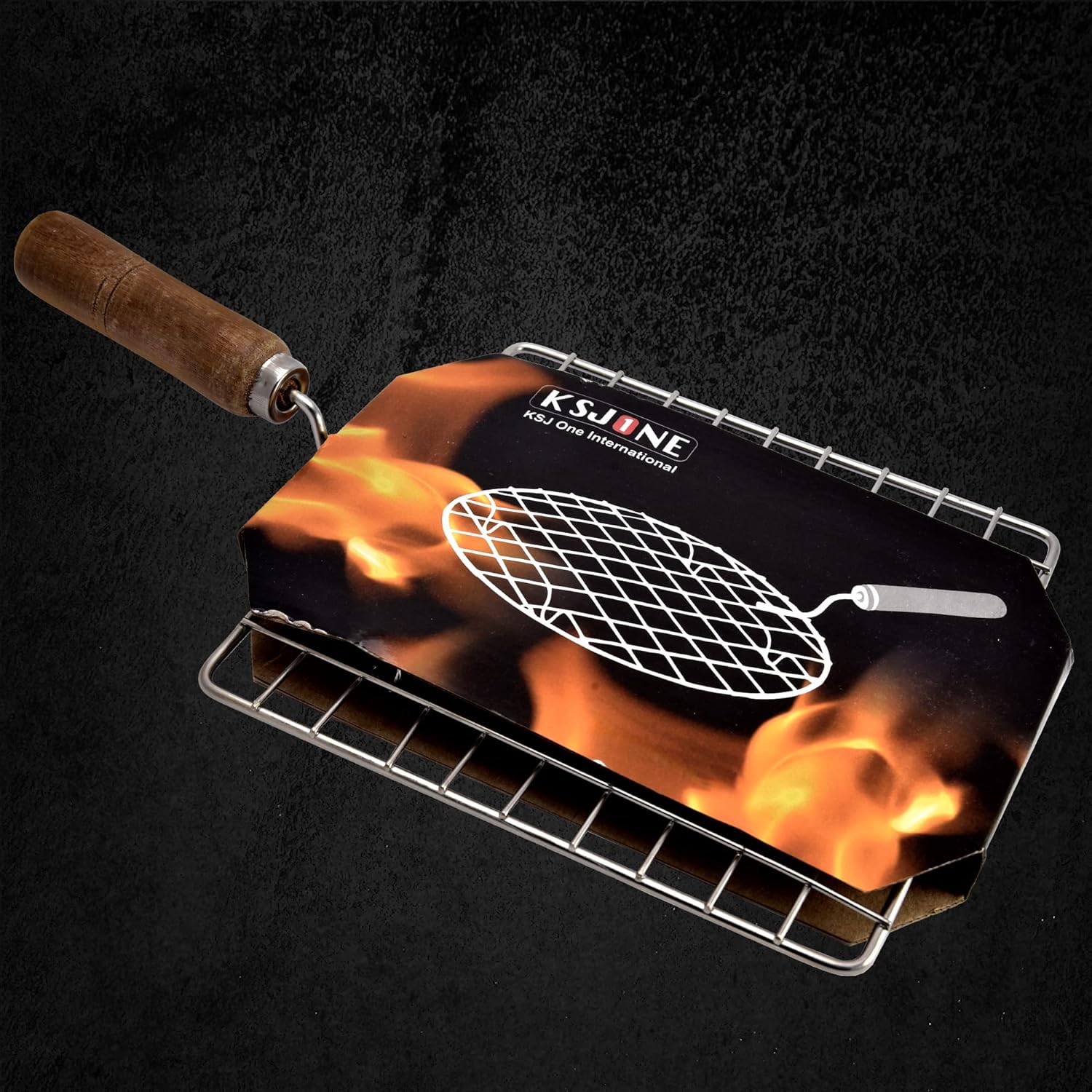 ksjone stainless steel multi functional wire steaming cooling and baking barbecue rack square wire roaster rack/papad jali/roti grill round shape with wooden handle