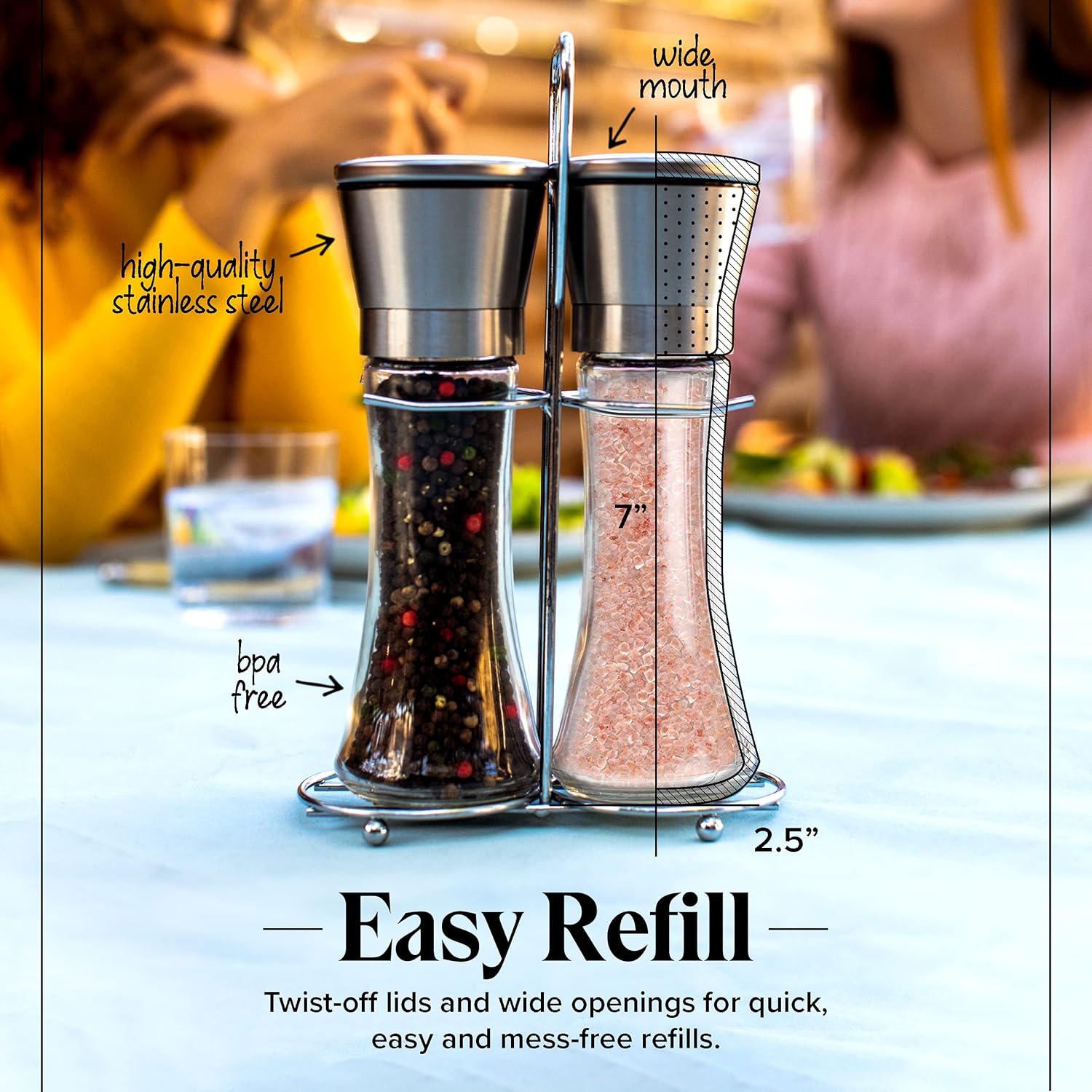 willow & everett salt and pepper grinder set stainless steel refillable salt & peppercorn shakers