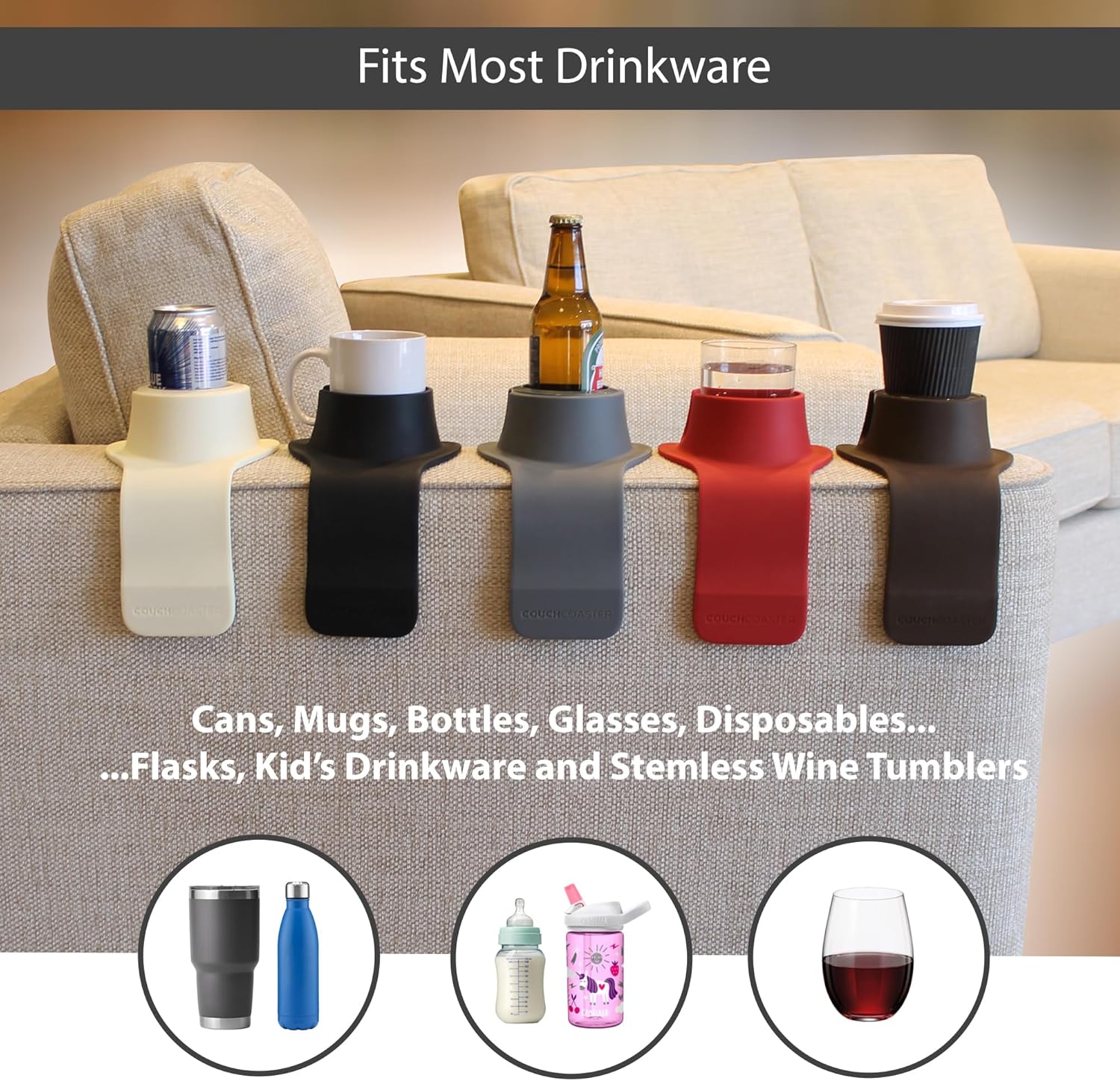 hit products couchcoaster drink holder for sofa, jet black