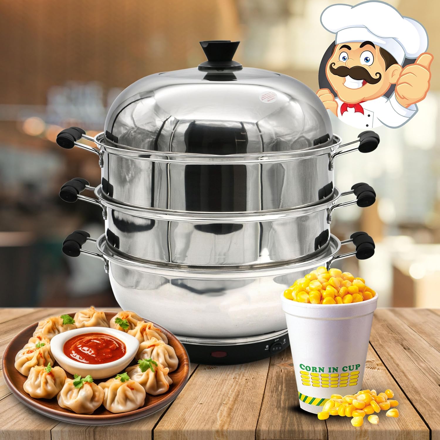 grace electric multi function stainless steel 3 tier food steamer electric momo steamer rice steamer pasta steamer vegetable steamer for home