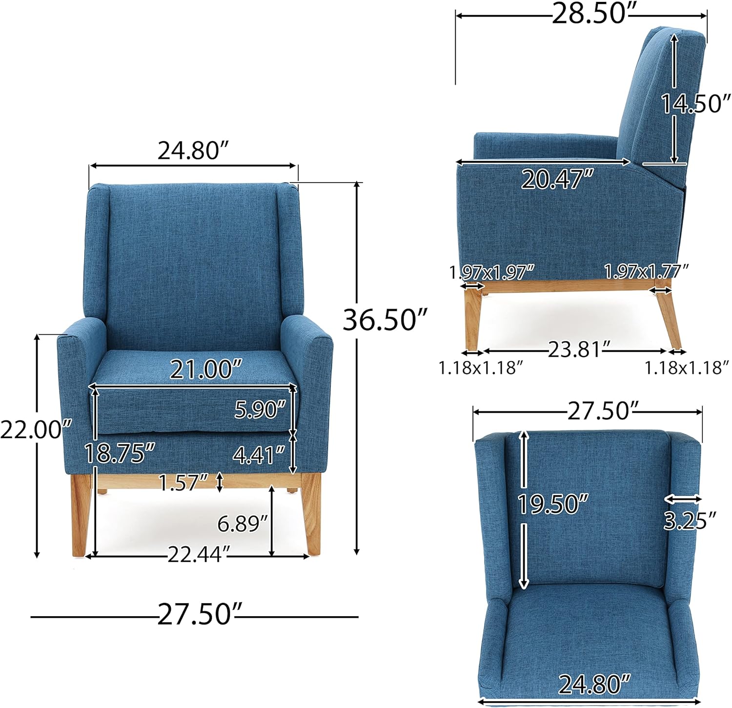 christopher knight home archibald | mid century modern fabric accent chair | in blue