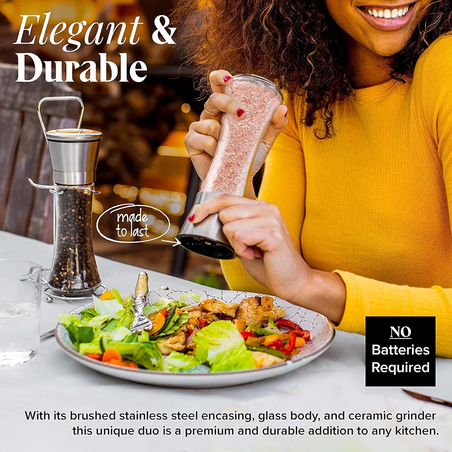 willow & everett salt and pepper grinder set stainless steel refillable salt & peppercorn shakers