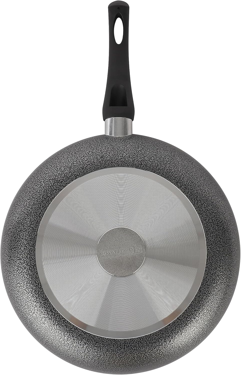 royalford aluminum fry pan with tempered glass lid, strong body non stick coating and bakelite handle grey 20 cm rf11974