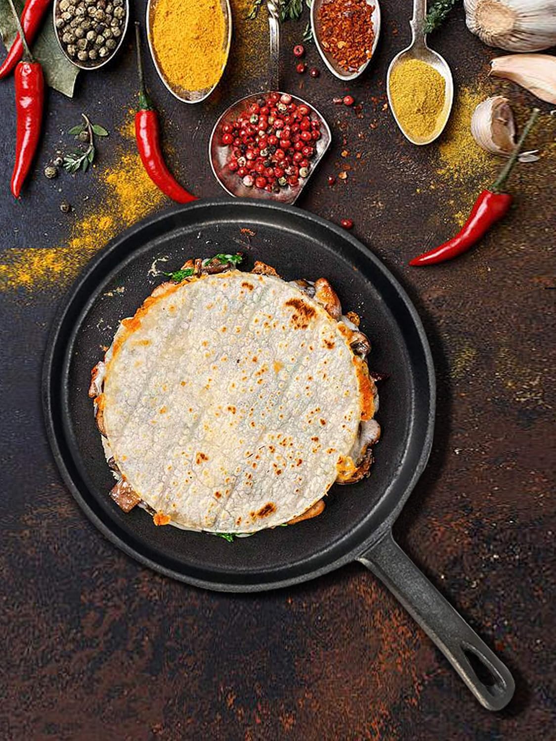 tortillada – 26cm pre seasoned cast iron griddle/pan + hot handle holder + recipes e book 50 tortilla recipes