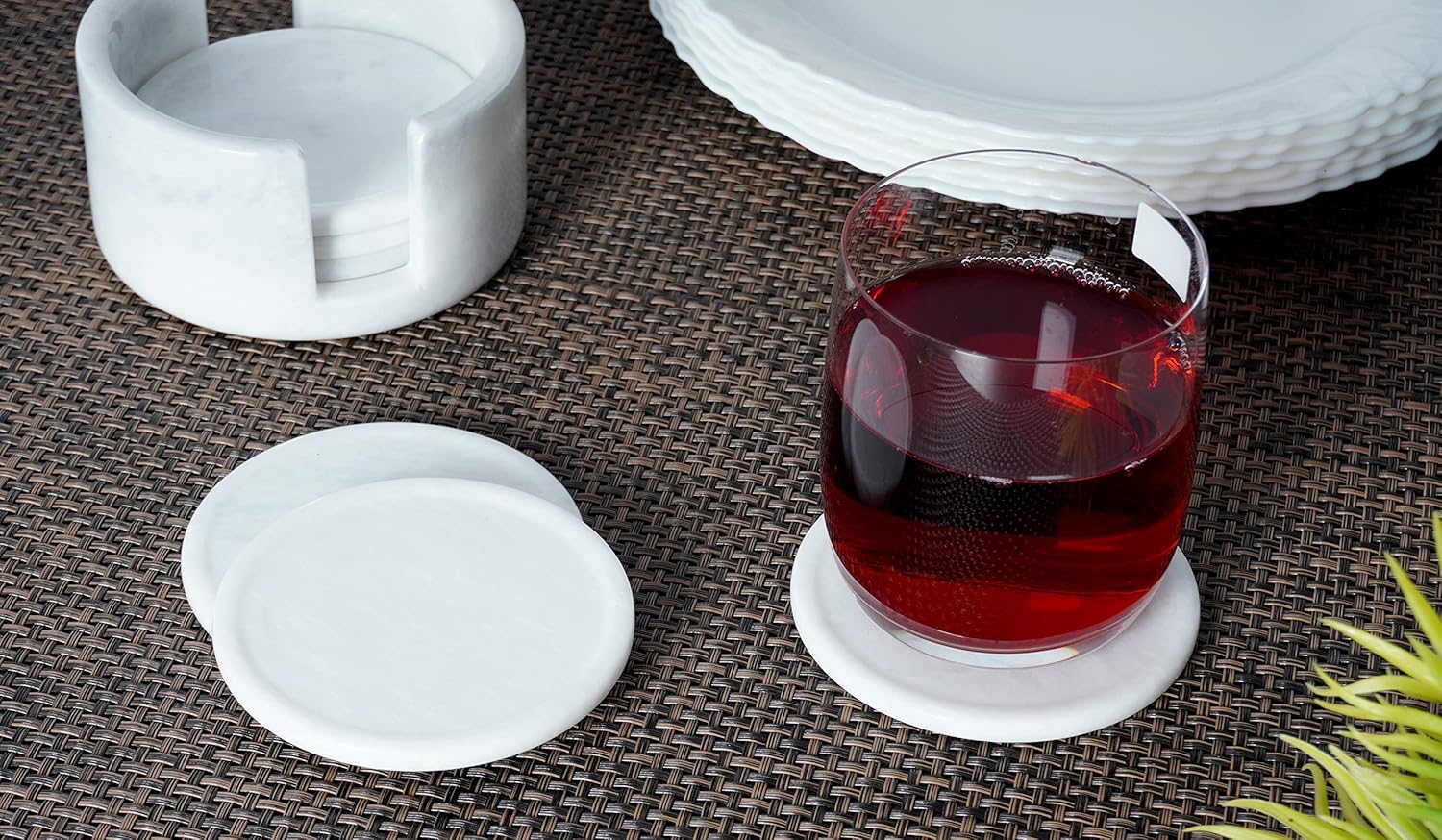 radicaln marble coasters for drinks 3.5 inches set of 6 white handmade round coasters with holder coasters for coffee table home office