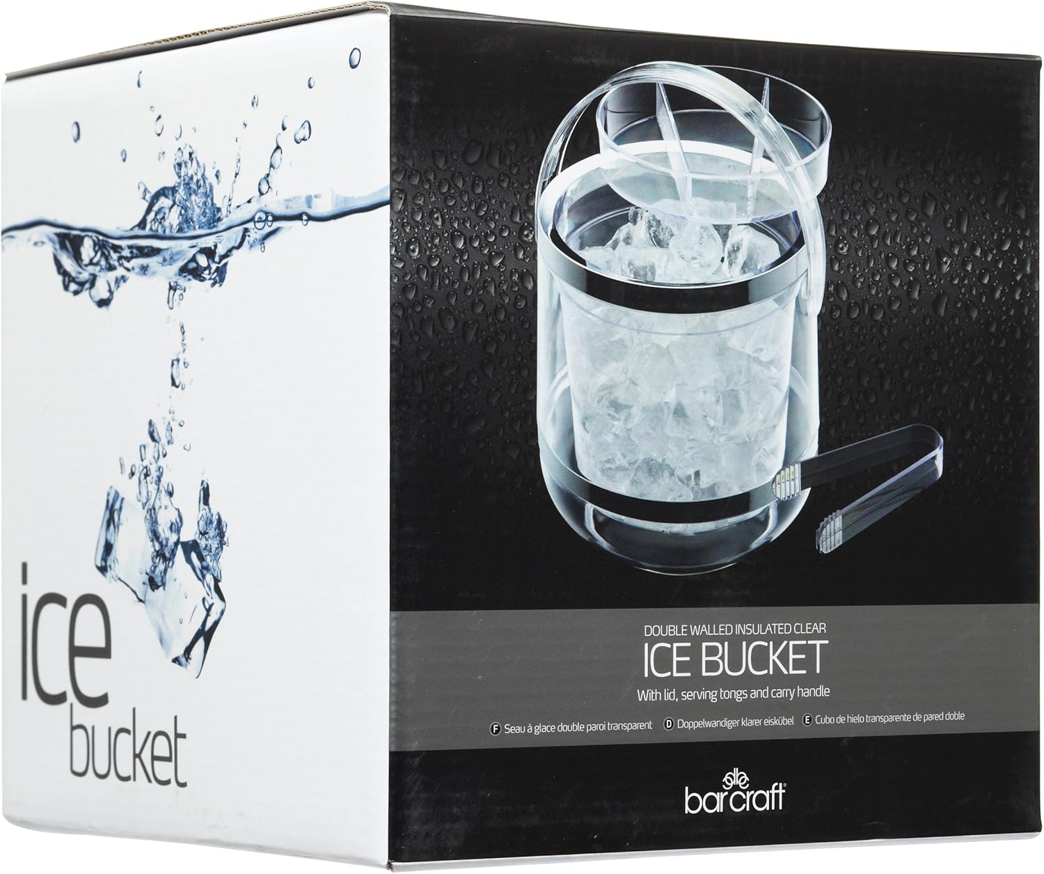 bar craft insulated ice bucket with lid and tongs for thinkitchen:, gift box, plastic, 2.5 litre