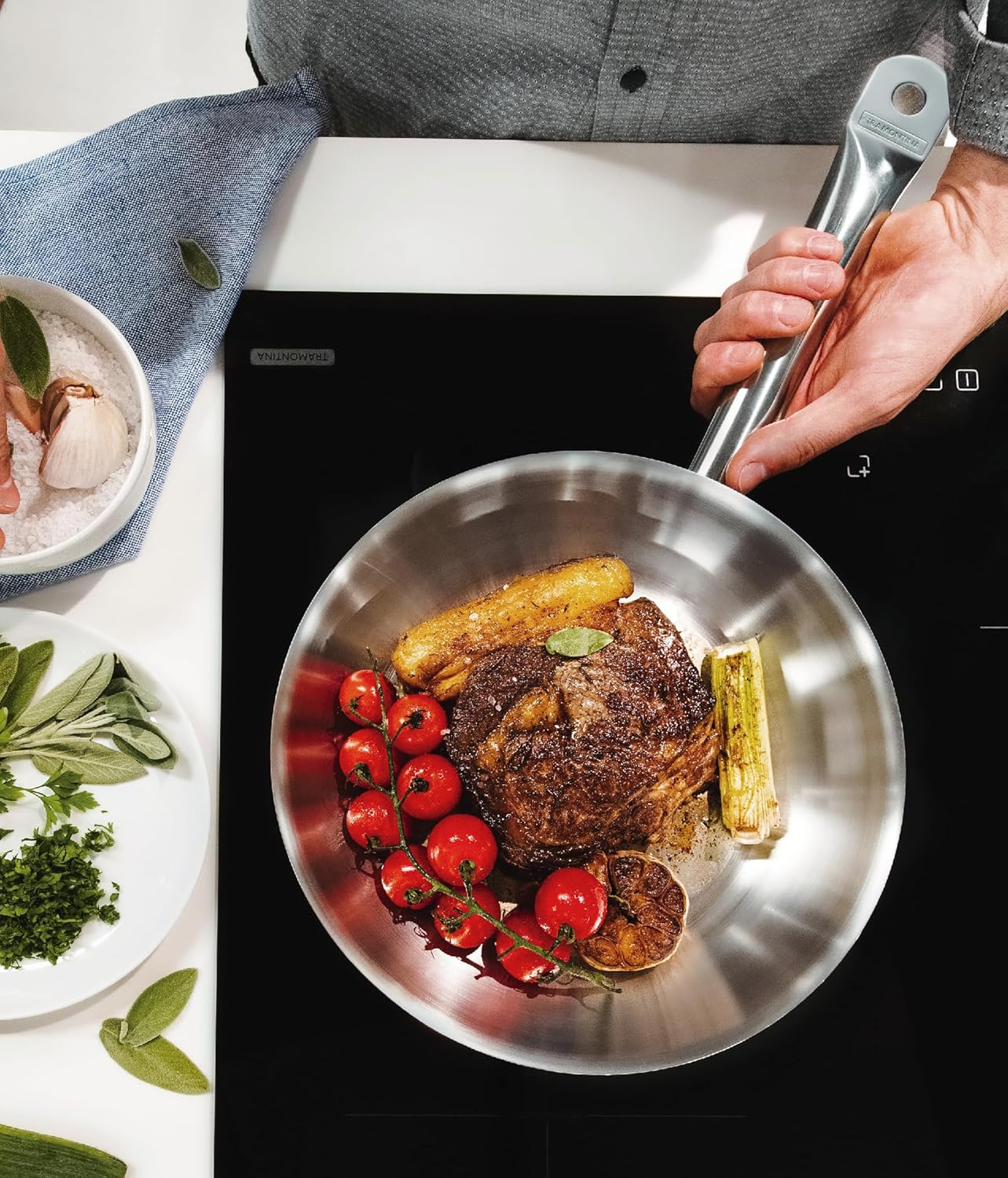 tramontina professional 26cm 2l stainless steel shallow frying pan with tri ply bottom