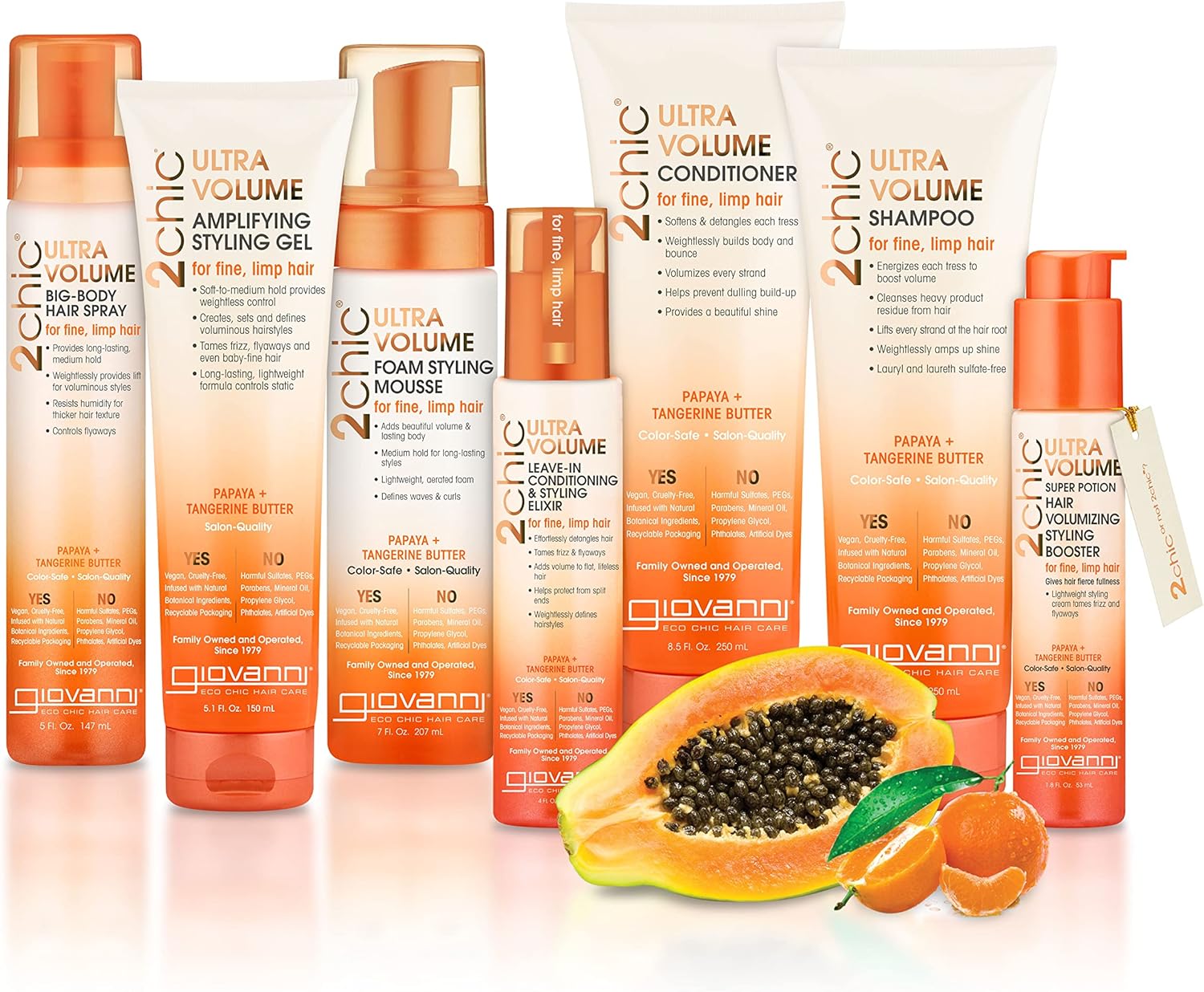 giovanni 2chic ultra volume foam styling mousse, 7 oz, ultra volume (papaya + tangerine butter)