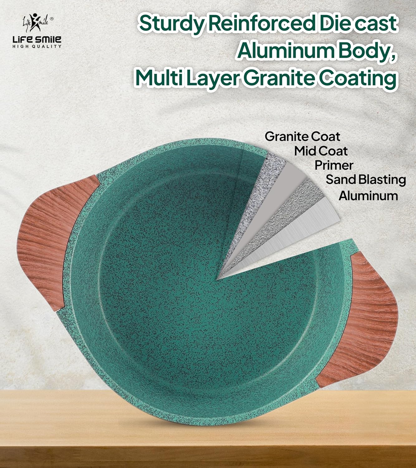 life smile cookware set non stick pots and pan set induction base, granite coating 100% pfoa free, die cast aluminum body kitchen set (green, 8 pieces)