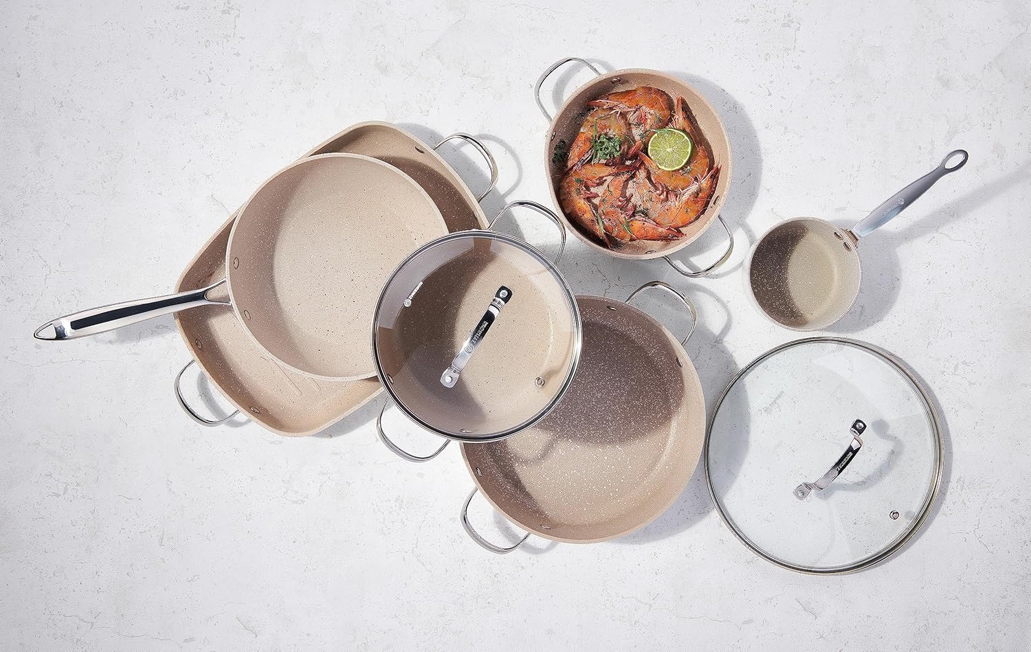 korkmaz a1854 granita forged aluminium short pot | non stick granite coating tock pot | induction base cookware 24x6,5 cm