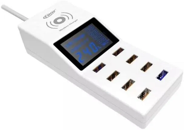 CRONY Yc-Cda6A Socket 8Usb Charging With Display Adapter Dock Dock Charger Qc3.0, Wireless Charger With Led Display Aturos | White