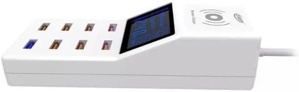 CRONY Yc-Cda6A Socket 8Usb Charging With Display Adapter Dock Dock Charger Qc3.0, Wireless Charger With Led Display Aturos | White