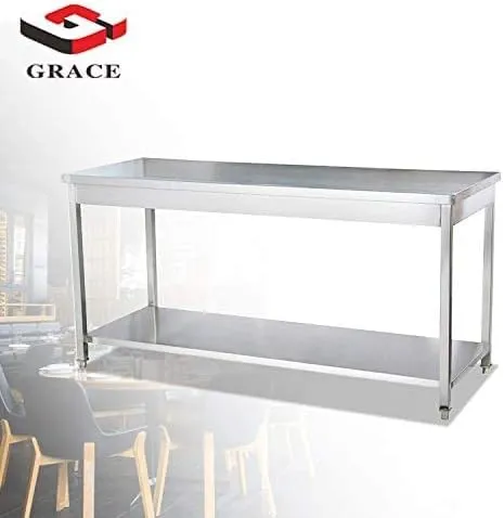 GRACE Stainless Steel Table for Prep & Work 3 Size Commercial Heavy Duty Table with Undershelf and Backsplash for Restaurant, Home and Hotel (S/S WORK TABLE SQUARE TUBE WITHOUT BACK, 150CM*70CM*85CM)