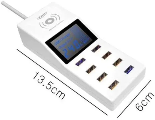 CRONY Yc-Cda6A Socket 8Usb Charging With Display Adapter Dock Dock Charger Qc3.0, Wireless Charger With Led Display Aturos | White