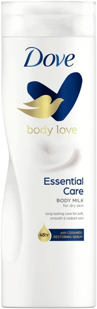 dove body love body milk lotion, for dry skin, essential care, for long lasting smooth and radiant skin, 400ml