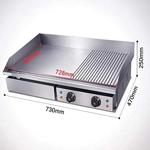 GRACE KITCHEN Electric Griddle Commercial Counter Top Stainless Steel Hot Plate Grill Fried Pans Burger Bacon Egg Fryer