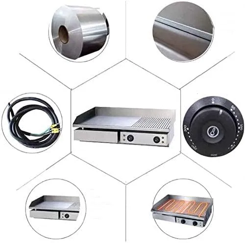 GRACE KITCHEN Electric Griddle Commercial Counter Top Stainless Steel Hot Plate Grill Fried Pans Burger Bacon Egg Fryer