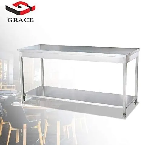 GRACE Stainless Steel Table for Prep & Work 3 Size Commercial Heavy Duty Table with Undershelf and Backsplash for Restaurant, Home and Hotel (S/S WORK TABLE SQUARE TUBE WITHOUT BACK, 180CM*70CM*85CM)
