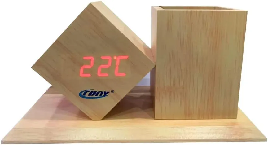 CRONY Cn2025 Wooden Pen Holder Digital Led Clock With Alarm And Temperature