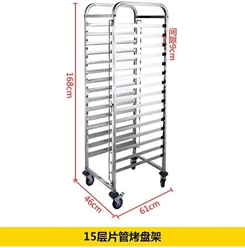 GRACE KITCHEN Stainless steel Trolley 15layers For Serving Bakery Bread Tray Food Cart Pan Rack Dish Service Trollley