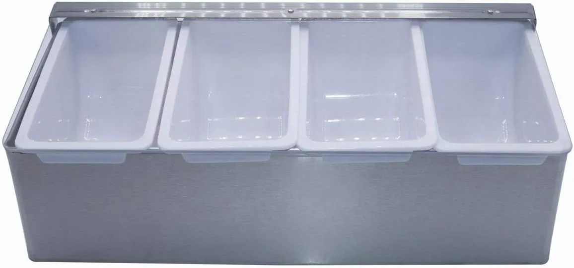 GRACE KITCHEN Stainless Steel 4 Compartment Spice Box/Commercial Condiment Box - 4 Divisions