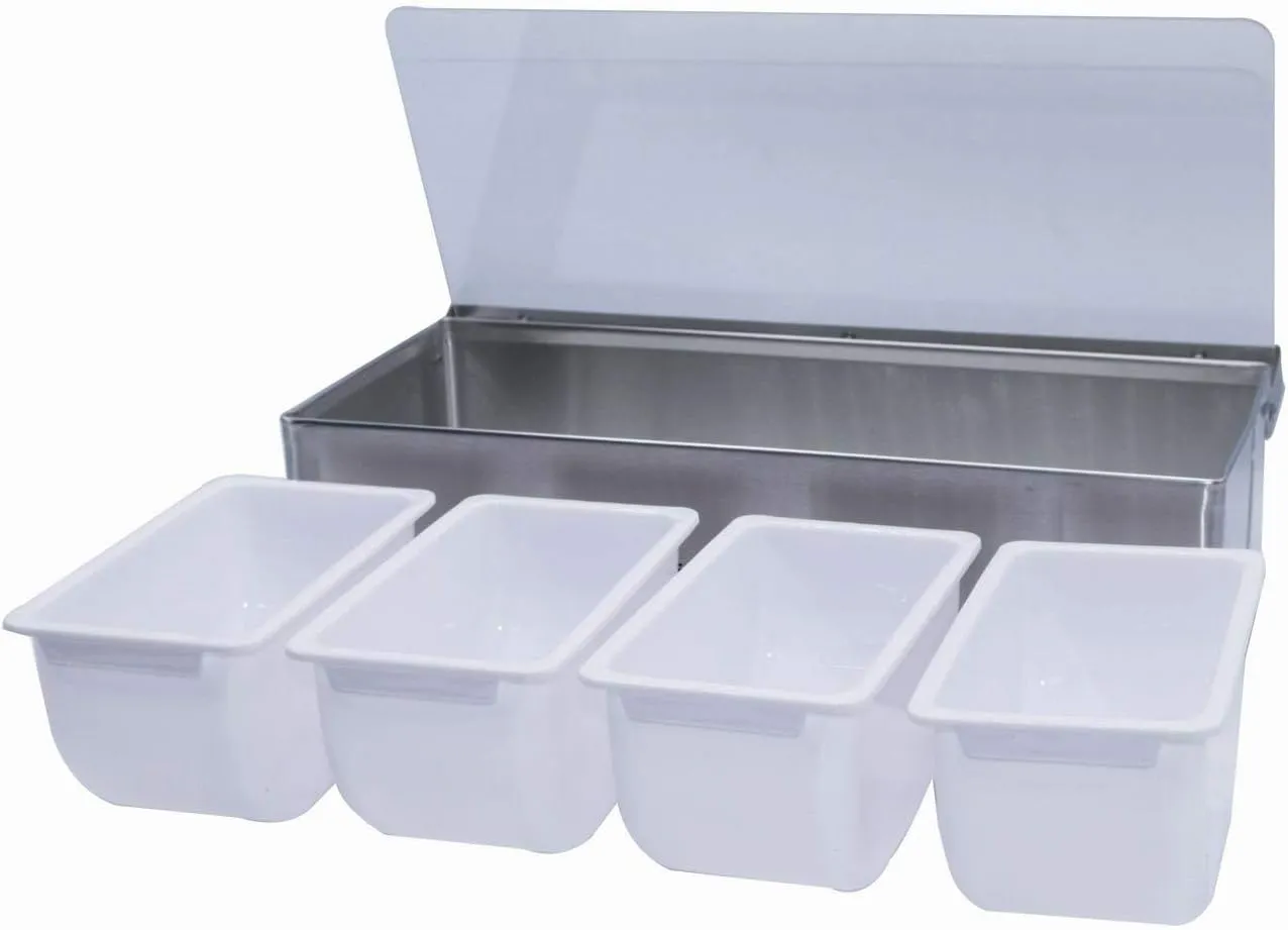 GRACE KITCHEN Stainless Steel 4 Compartment Spice Box/Commercial Condiment Box - 4 Divisions