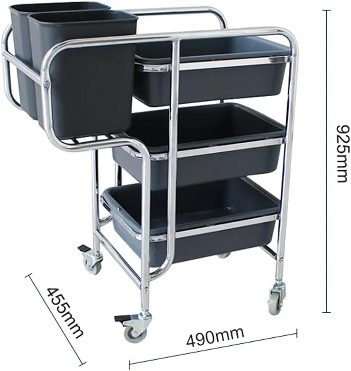 Grace Kitchen Stainless Steel Dish Collecting Cart Dish Collecting Trolley with 4 Plastic Buckets 900 * 460 * 950 Millimeter