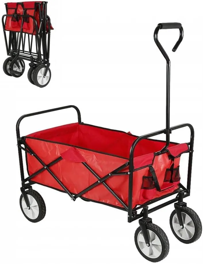 CRONY TC3015 Folding Cart Heavy Duty Collapsible Folding Wagon Utility Shopping Outdoor Camping Garden Cart | Red
