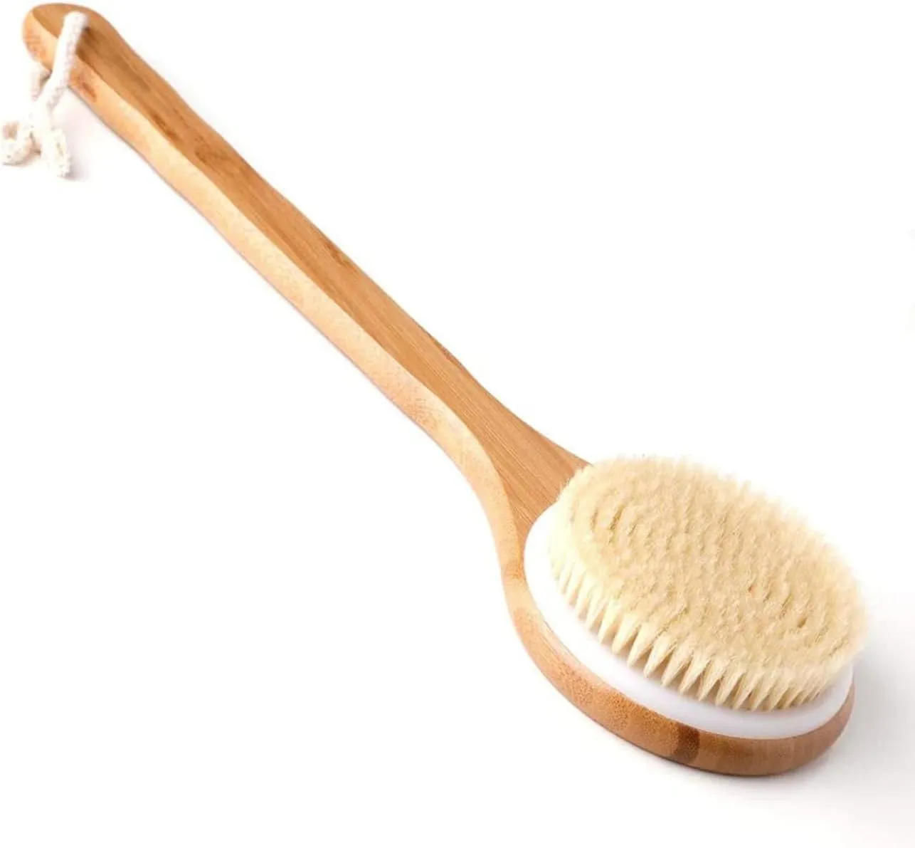 sky touch bath brush long handle, shower brush soft body brush back spa clean natural bristles exfoliating brush long wooden handle brown