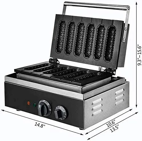GRACE KITCHEN 1500W Electric Lolly Waffle Maker 6PCS Corn Dog Maker Waffles Nonstick Commercial Waffle Hotdog Maker Machine for Hot Dog Waffle Crispy