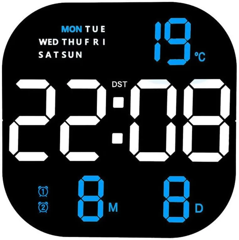CRONY 6633 Electronic Clock Multifunctional Large Screen Square Led Wall clock Remote Control digital alarm clock (Blue)
