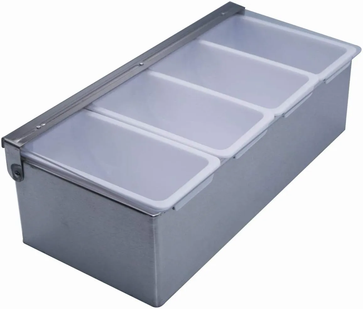 GRACE KITCHEN Stainless Steel 4 Compartment Spice Box/Commercial Condiment Box - 4 Divisions