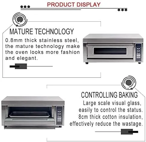 GRACE KITCHEN Commercial Electric Pizza Oven with 1desk 1tray 220V 6.6KW CE, Multifunctional Oven 30-400 Degree Celsius