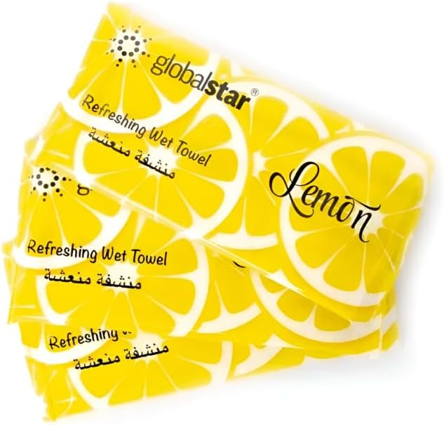 globalstar refreshing wet towels premium fresh perfumed cotton towels for all day hygiene and freshness, practical for daily use (20 pcs, lemon)