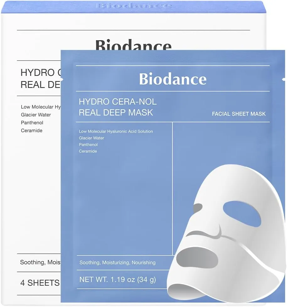 biodance hydro cera nol real deep mask, overnight hydrogel mask, soothing, moisturizing, nourishing, 1.19oz(34g) x 4ea