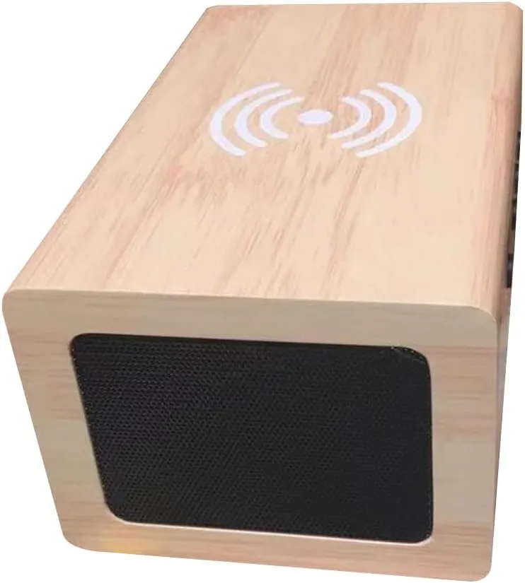 CRONY Cn1299 Wooden Digital Led Clock With Wireless Moblie Charging Bluetooth Speaker Alarm Temperature