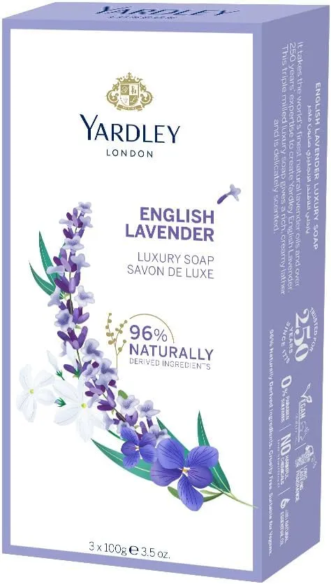 yardley london english lavender soap, long lasting, rich and creamy lather, beautiful scented fragrance, lavender colour, 100 gm , pack of 3