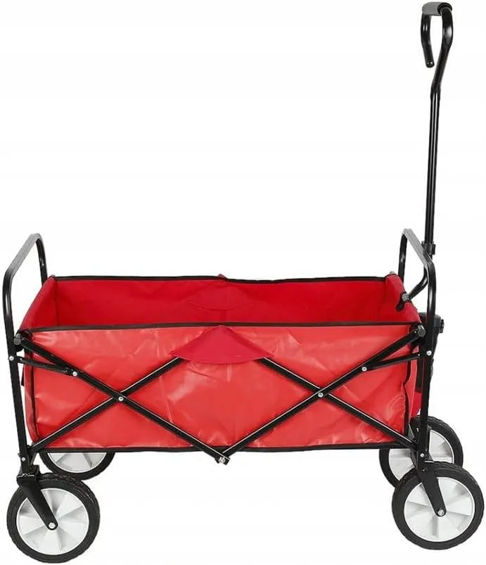 CRONY TC3015 Folding Cart Heavy Duty Collapsible Folding Wagon Utility Shopping Outdoor Camping Garden Cart | Red