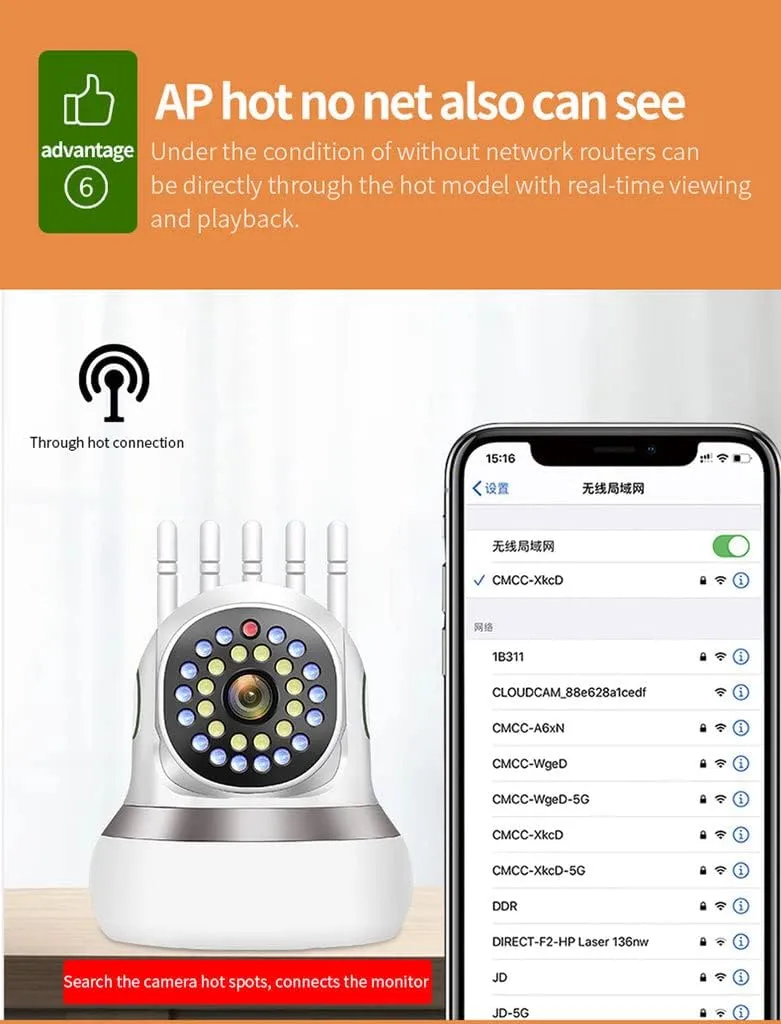 TC50 Wireless Security Camera, 2MP 720P HD, 355° Horizontal & 120° Vertical Pan/Tilt, Two-Way Audio, Motion Detection, Waterproof, IR Night Vision, WiFi with Powerful Antennas, App Controlled