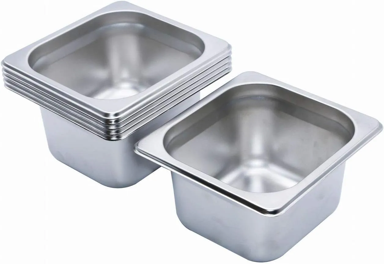 GRACE KITCHEN 1/6 100MM Deep Stainless Steel Food Containers - 6 PCS/Baimarie Food Pan Inserts