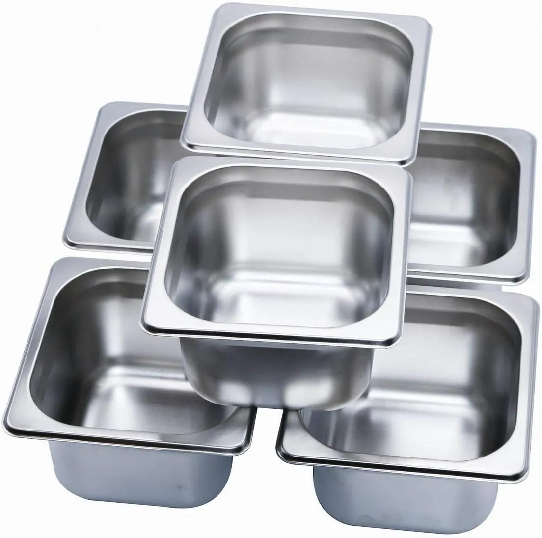 GRACE KITCHEN 1/6 100MM Deep Stainless Steel Food Containers - 6 PCS/Baimarie Food Pan Inserts
