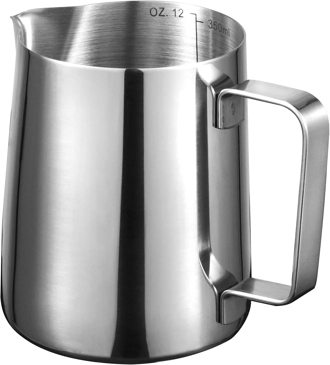 SKY-TOUCH Stainless Steel 350ml Milk Frothing Pitcher Measurements On Both Sides Inside Plus Ebook & Microfiber Cloth Perfect For Espresso Machines Milk Frothers Latte Art, Silver