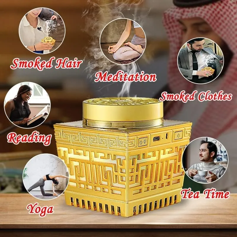 CRONY Electric Bakhoor Incense Burner Portable Usb Rechargeable Arabic Electric Bukhoor (Gold)