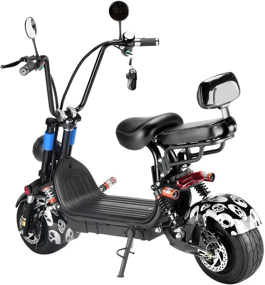CRONY Small Harley two seat big tires with BT 1000w 60KM/H high power two wheels adult electric scooter motorcycle | Black