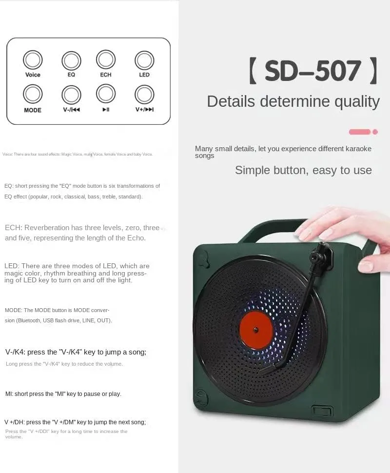 CRONY SD-507 BT Speaker Bt speaker high power karaoke pull rod multifunctional SUBWOOFER SPEAKER with wireless LED (Green)